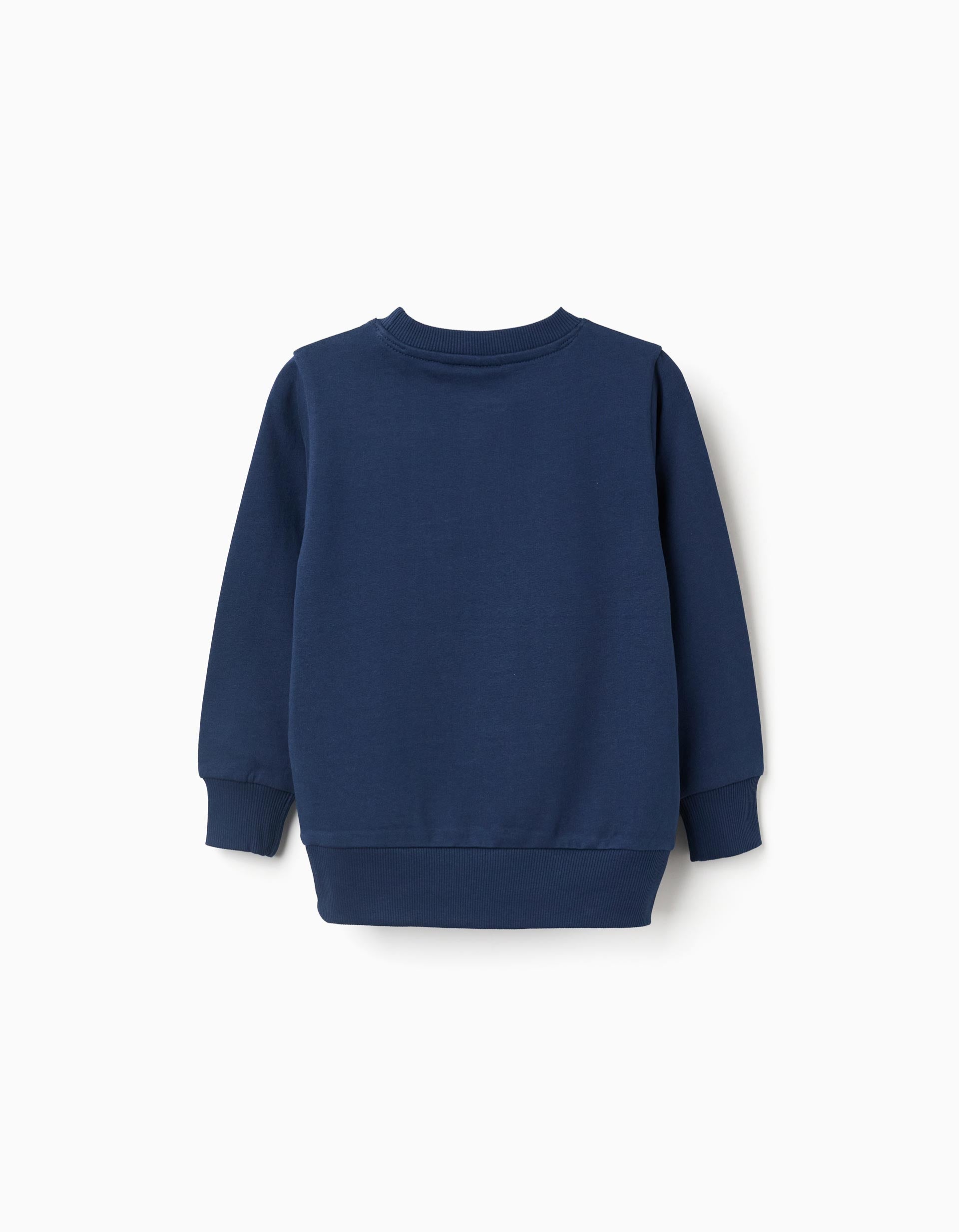 Cotton Brushed Sweatshirt with Sonic Print for Boys, Dark Blue