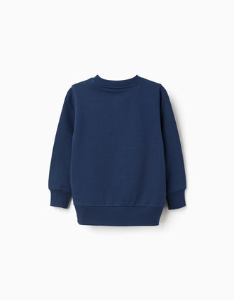 Sweat de Algodão Cardada com Estampado Sonic para Menino, Azul-Escuro