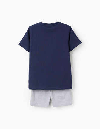 Pyjama Court en Coton pour Garçon 'Super Mario', Bleu/Gris