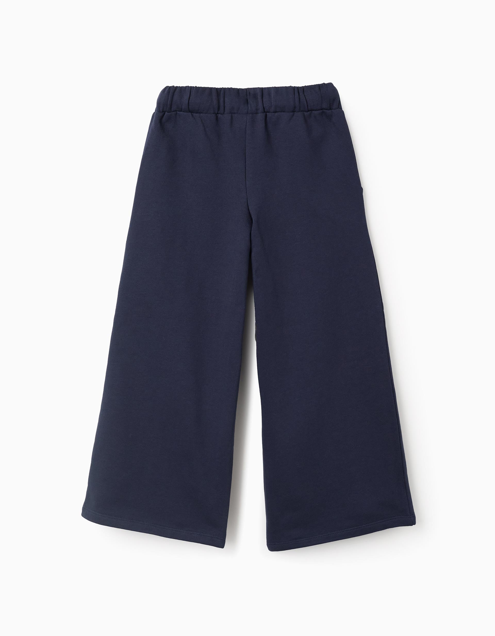 Wide Leg Cotton Joggers Trousers for Girls 'Minnie', Dark Blue