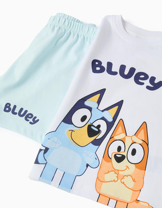 Pijama Curto de Algodão para Bebé Menino 'Bluey & Bingo', Branco/Azul