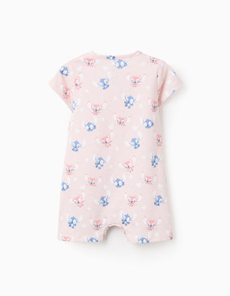 Cotton Romper-Pyjamas for Baby Girls 'Stitch & Angel', Pink