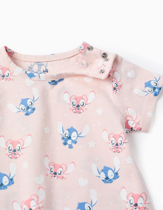 Cotton Romper-Pyjamas for Baby Girls 'Stitch & Angel', Pink