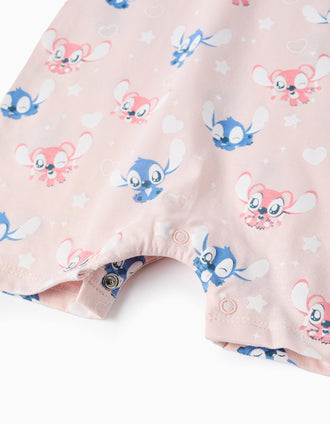 Cotton Romper-Pyjamas for Baby Girls 'Stitch & Angel', Pink