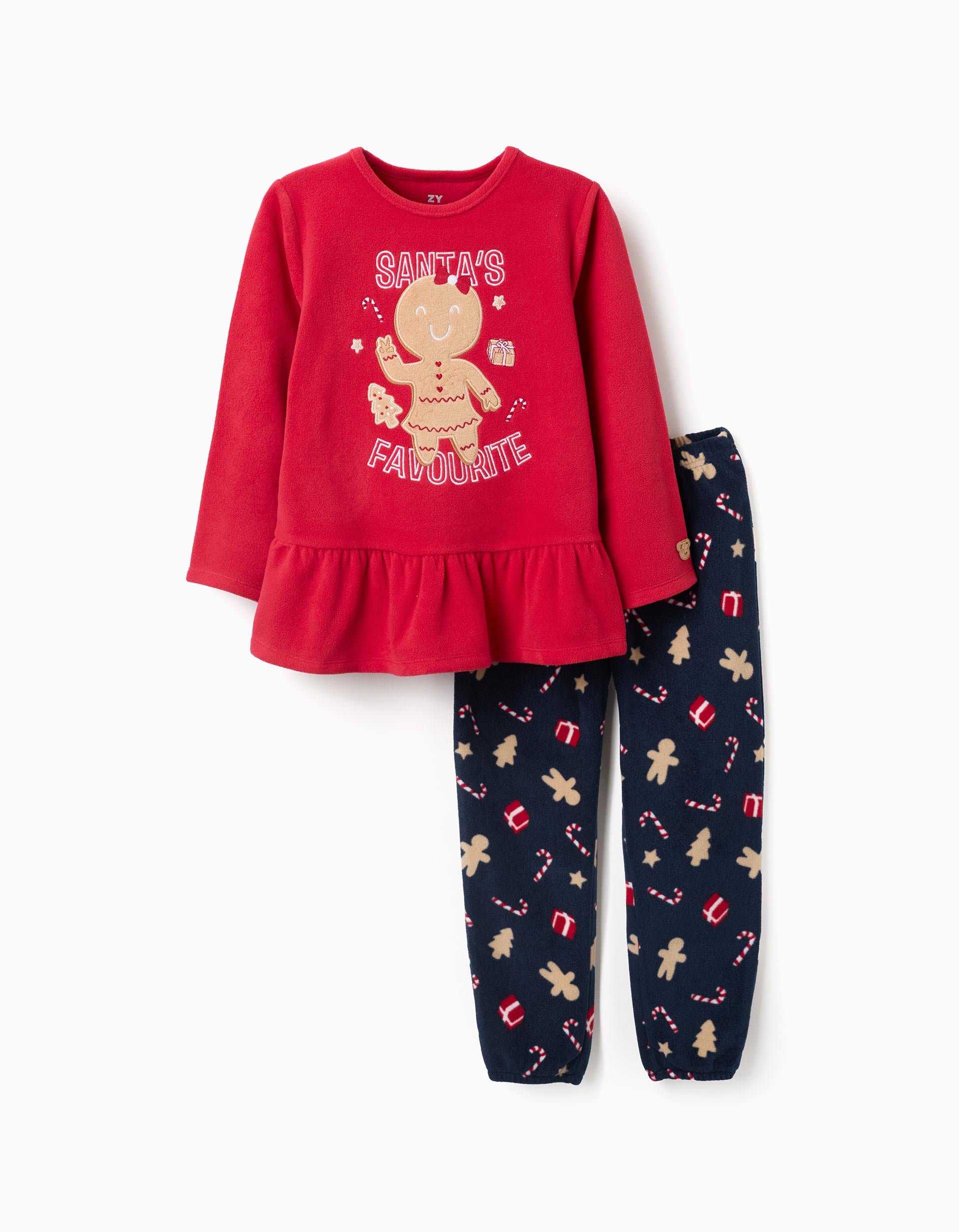 Polar fleece pyjamas with Christmas motif for girls, red/dark blue