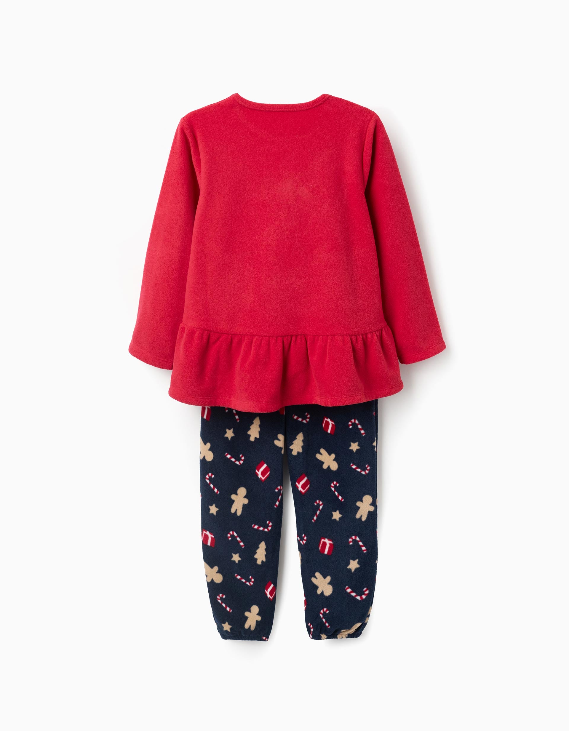 Polar fleece pyjamas with Christmas motif for girls, red/dark blue