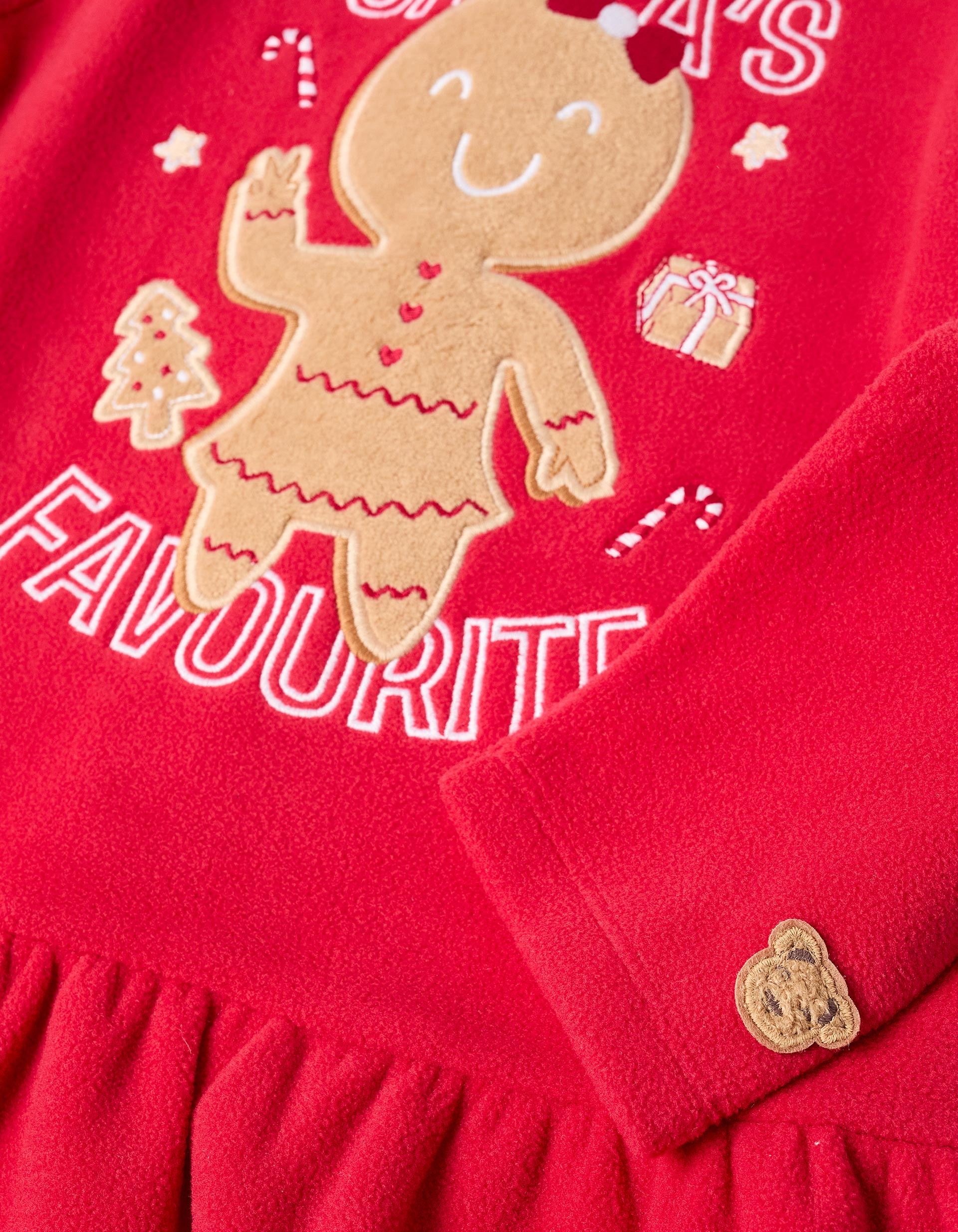 Polar fleece pyjamas with Christmas motif for girls, red/dark blue