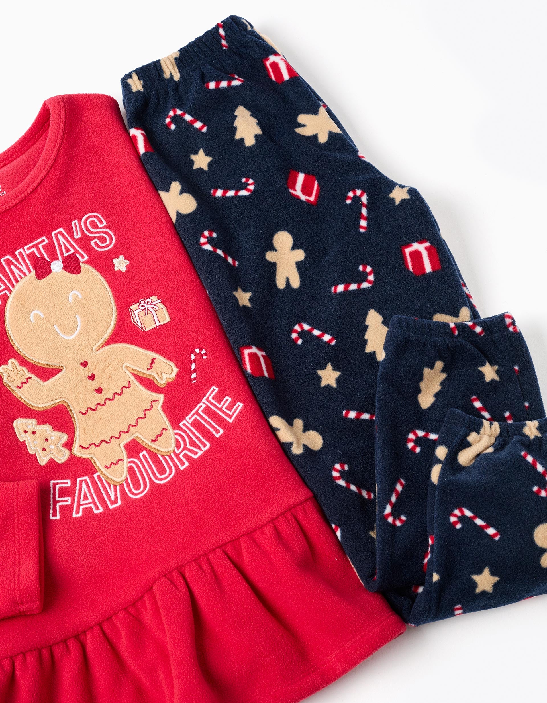 Polar fleece pyjamas with Christmas motif for girls, red/dark blue