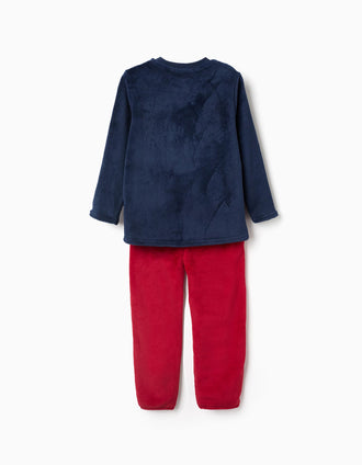 Pijama de peluche com bordado de Natal para criança, azul-escuro/vermelho