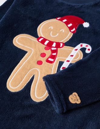 Pijama de peluche com bordado de Natal para criança, azul-escuro/vermelho
