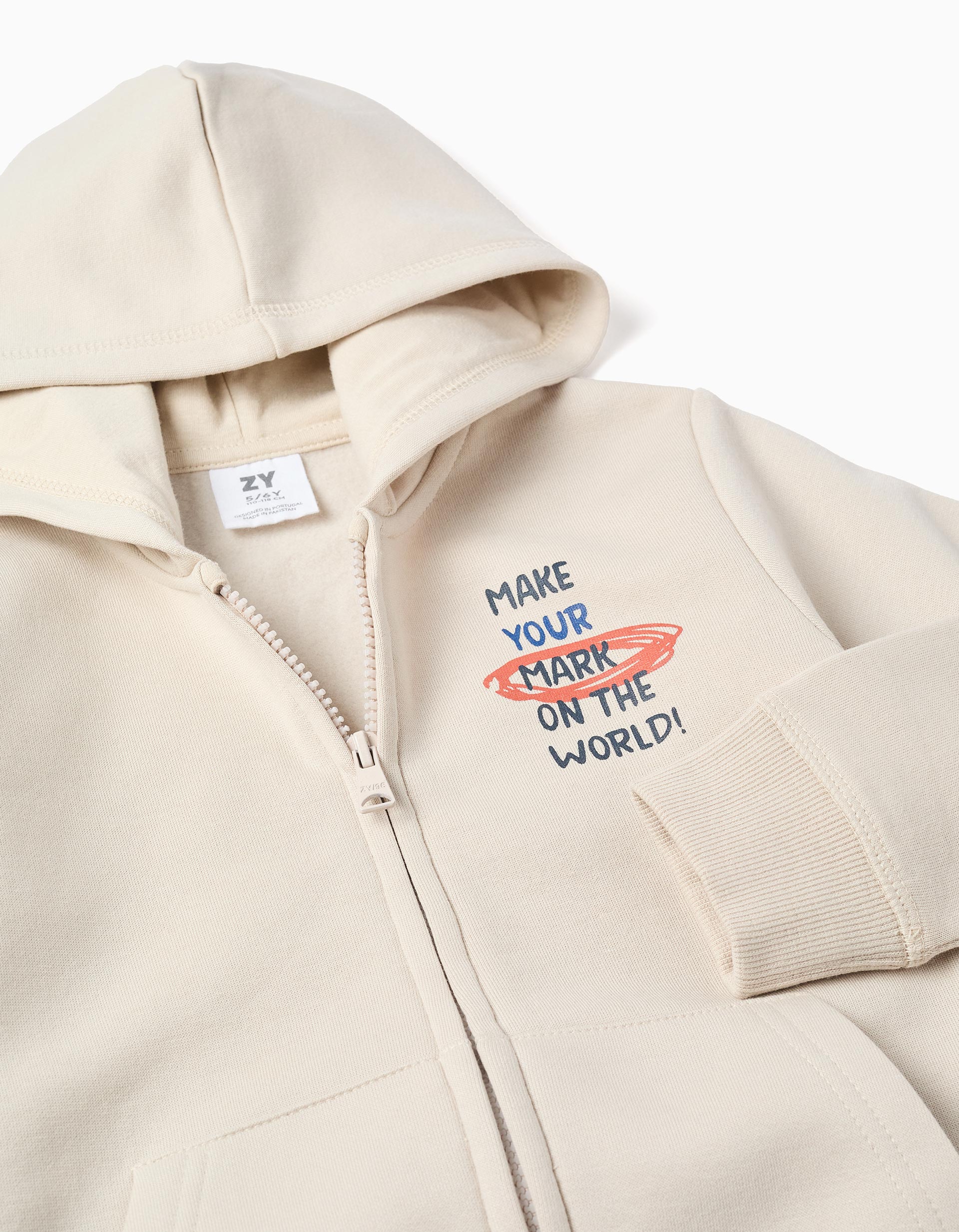 Casaco com capuz + joggers cardados para menino, bege/azul-escuro