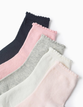 Pack de 5 Pares de Medias con Caña Ondulada para Niña, Multicolor