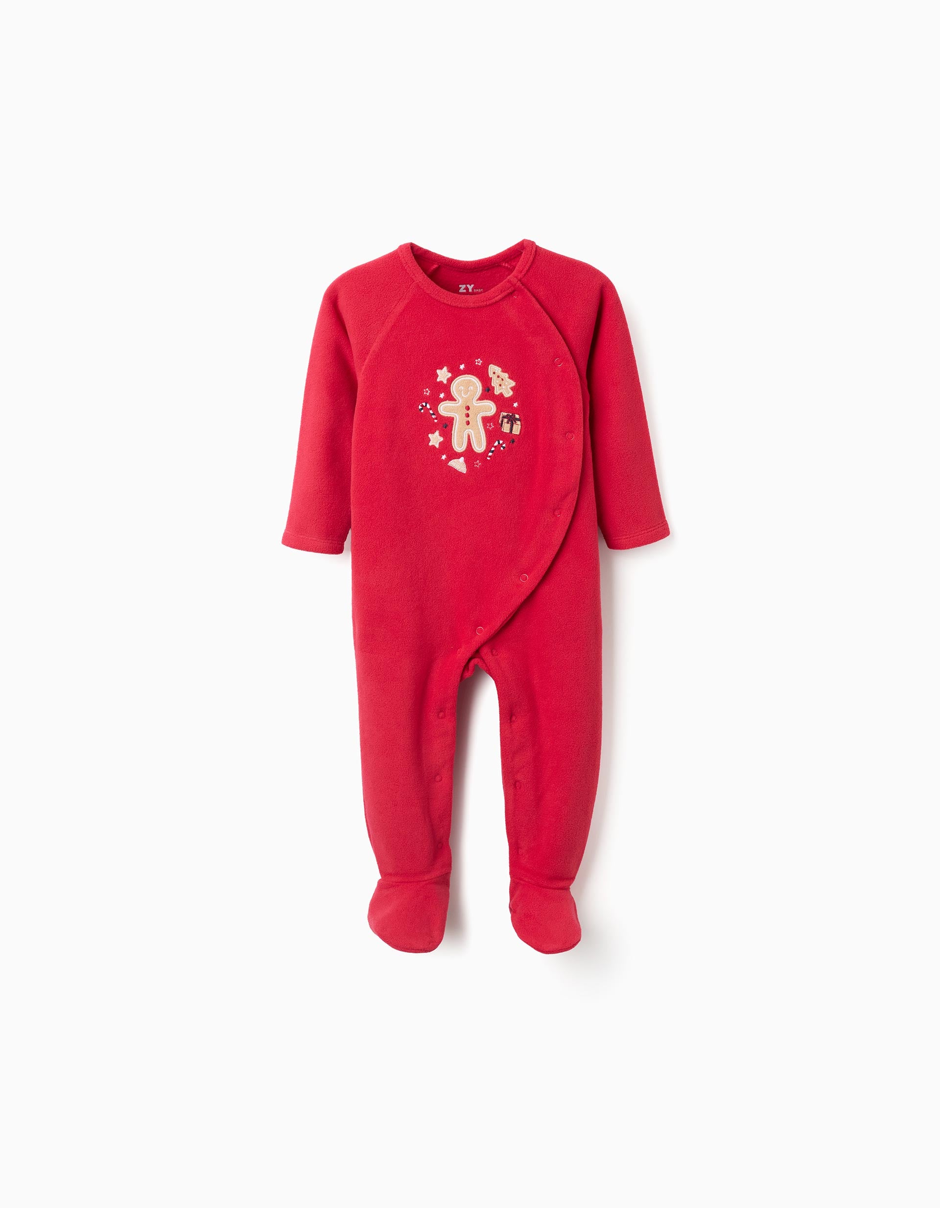 Polar fleece babygrow with embroidery for newborns and babies, red