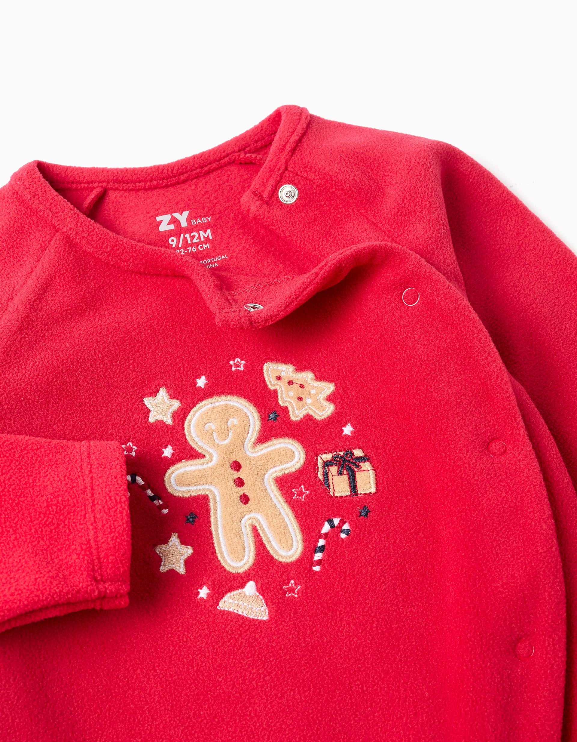Polar fleece babygrow with embroidery for newborns and babies, red