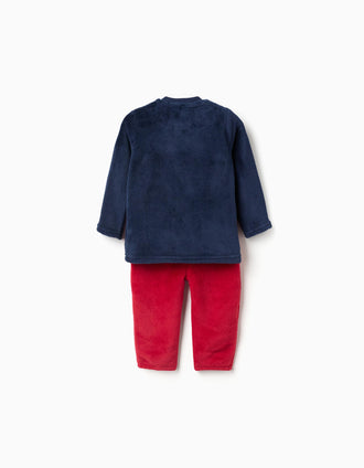 Pijama de peluche com bordado de Natal para bebé, azul-escuro/vermelho