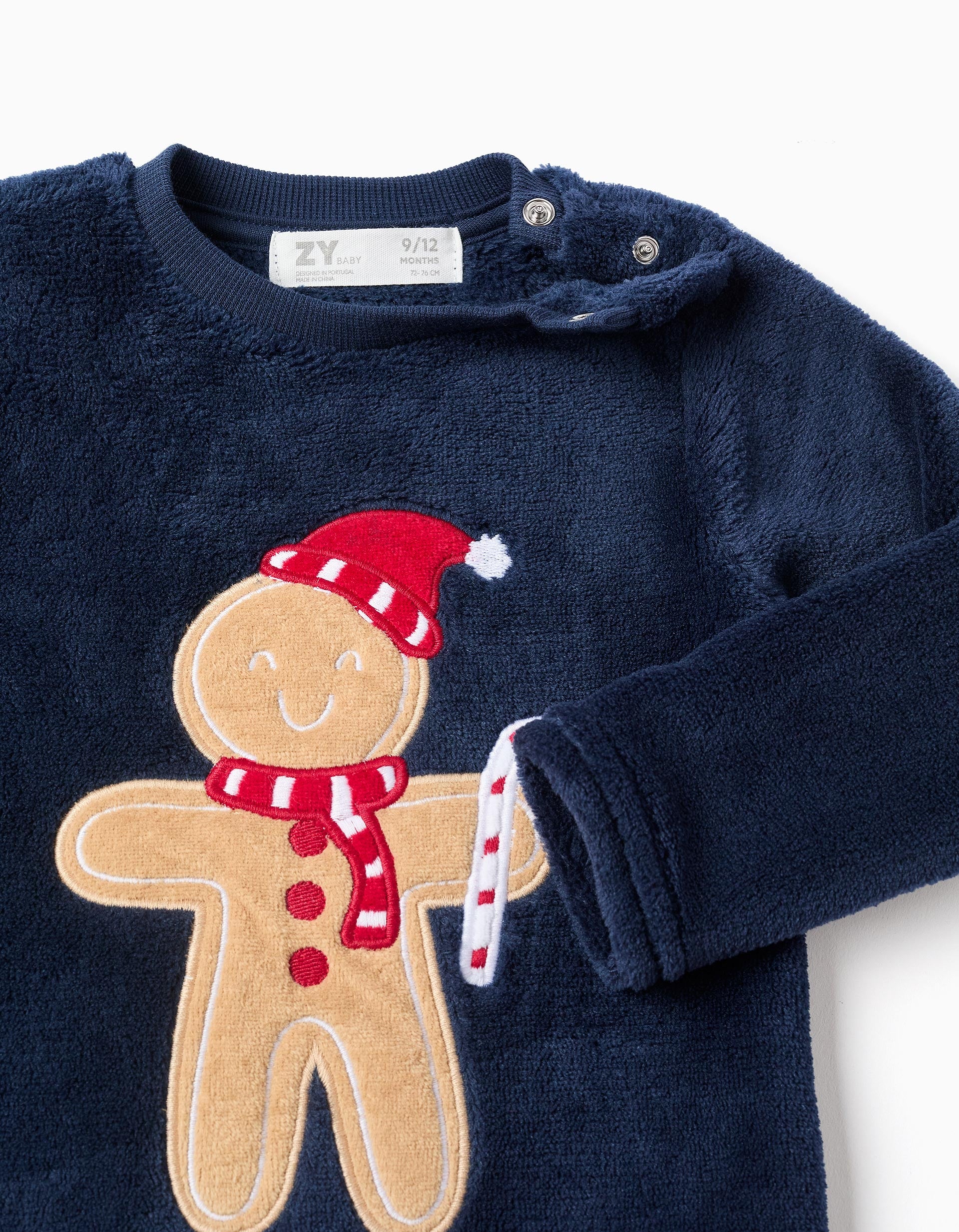 Coral fleece pyjamas with Christmas embroidery for babies, dark blue/red