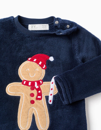 Pijama de peluche com bordado de Natal para bebé, azul-escuro/vermelho