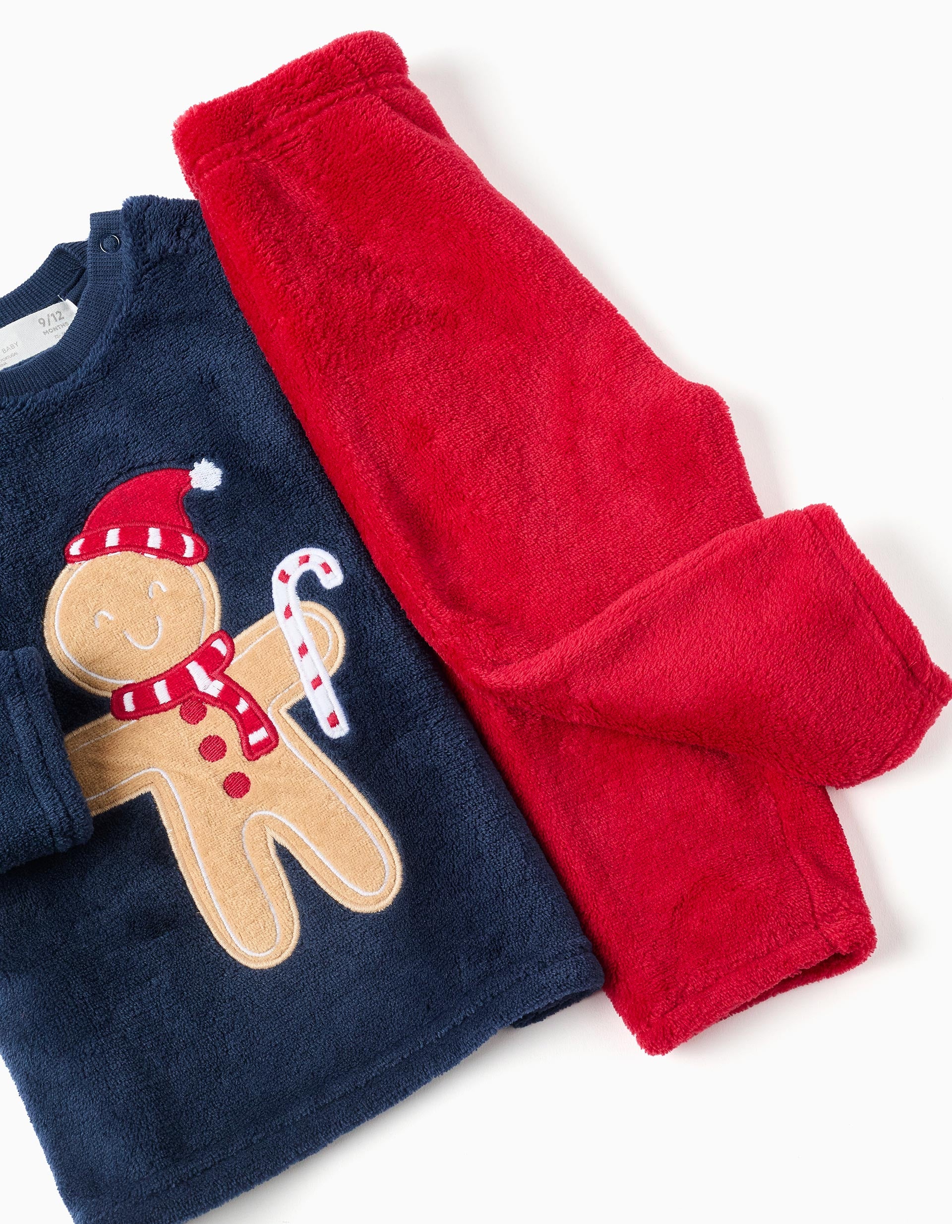 Coral fleece pyjamas with Christmas embroidery for babies, dark blue/red