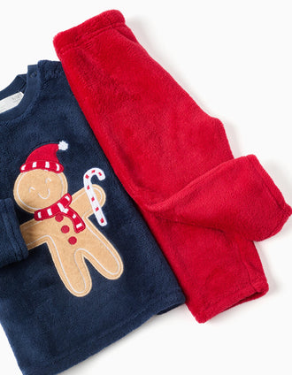 Pijama de peluche com bordado de Natal para bebé, azul-escuro/vermelho