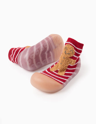 Chaussettes-chaussons 'Gingerbread Man' pour Bébé, Rouge