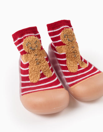Chaussettes-chaussons 'Gingerbread Man' pour Bébé, Rouge