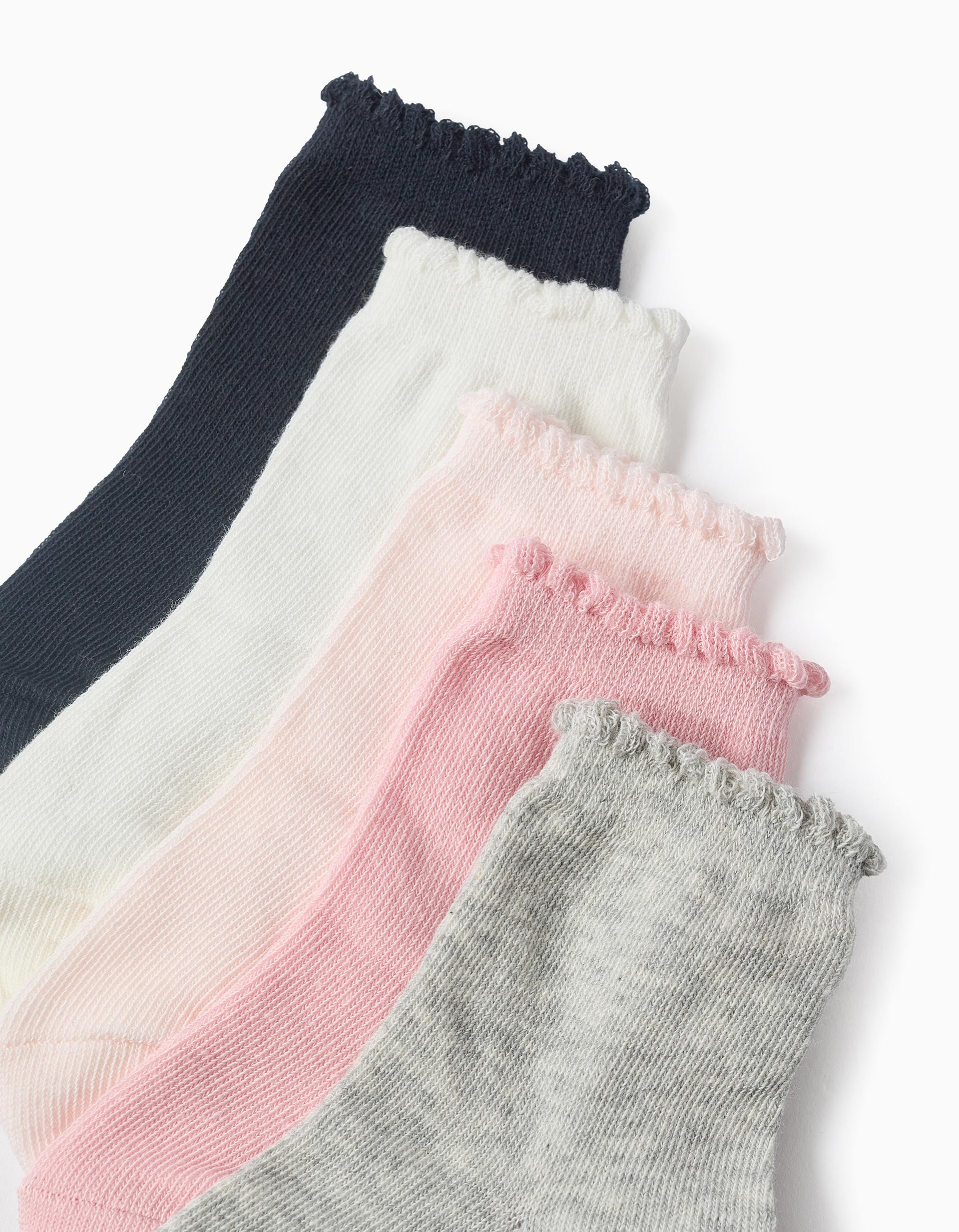 Pack of 5 Pairs of Socks with Wavy Cuff for Baby Girls, Multicolour