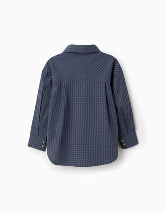 Camisa Vichy Loose Fit para Niña, Azul Oscuro
