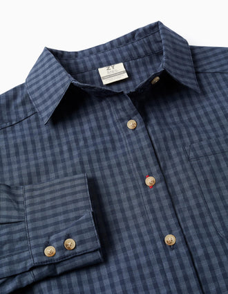 Camisa Vichy Loose Fit para Niña, Azul Oscuro