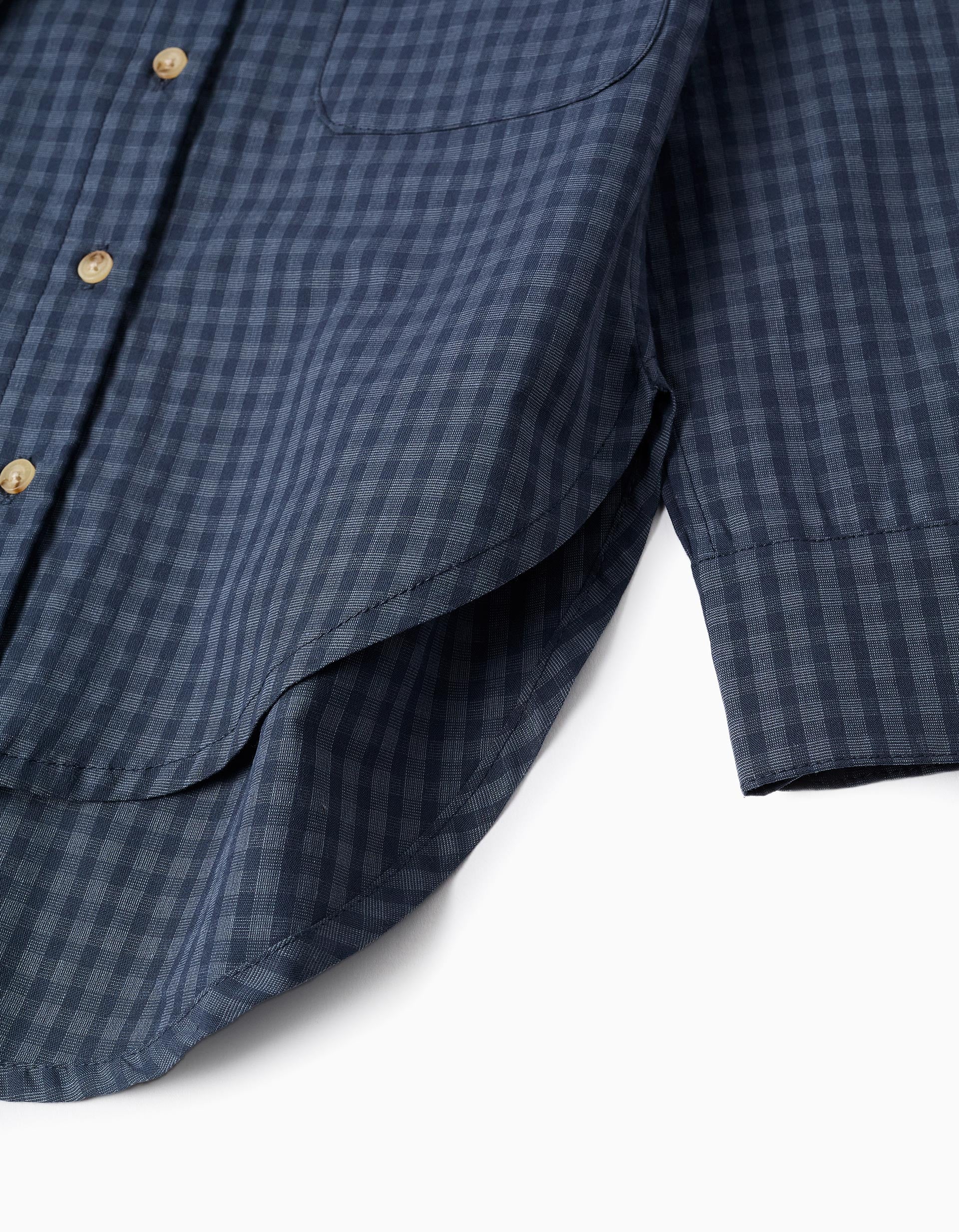 Camisa Vichy Loose Fit para Niña, Azul Oscuro