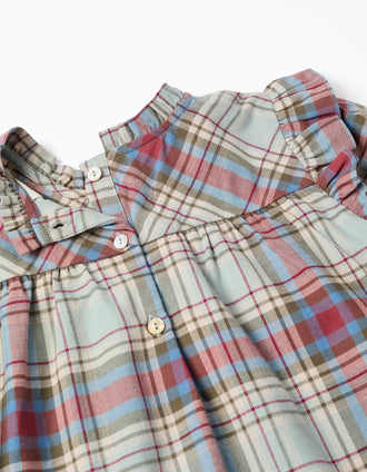 Blusa de algodón con volantes y cuadros 'B&S' para niña, multicolor