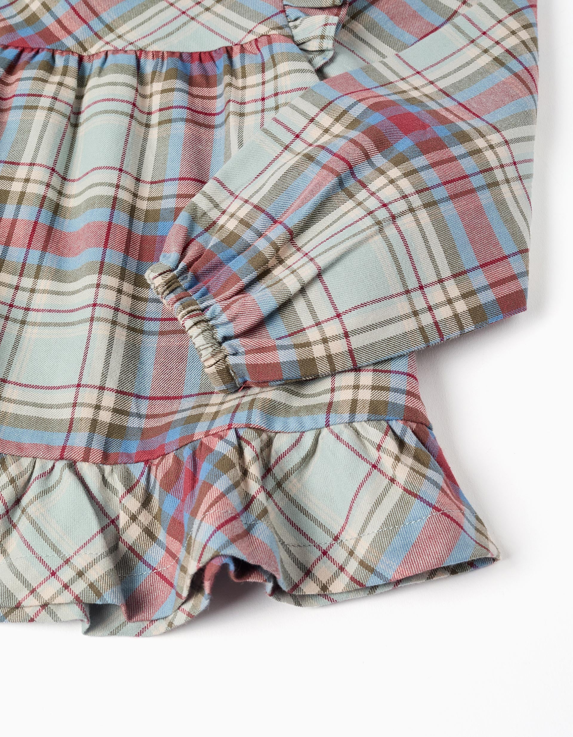 Cotton blouse with ruffles and check 'B&S' for girls, multicolour