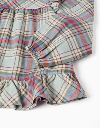 Blusa de algodón con volantes y cuadros 'B&S' para niña, multicolor