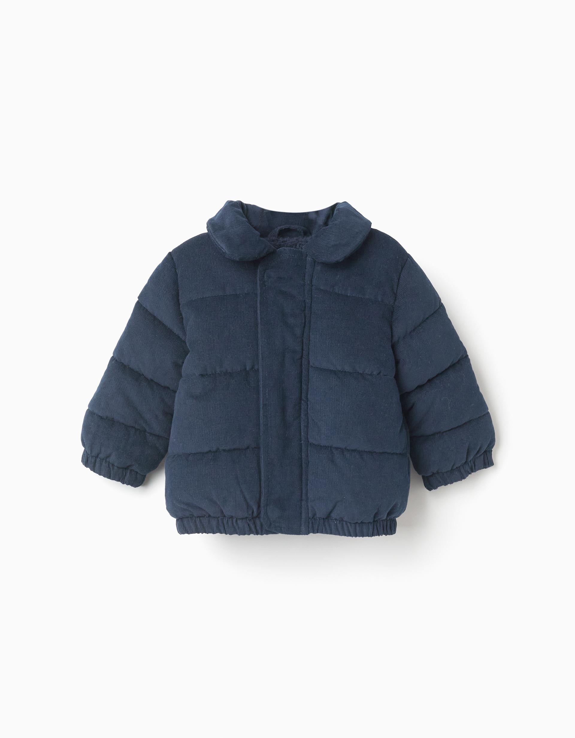 Quilted Corduroy Hooded Jacket for Newborn Boys, Dark Blue