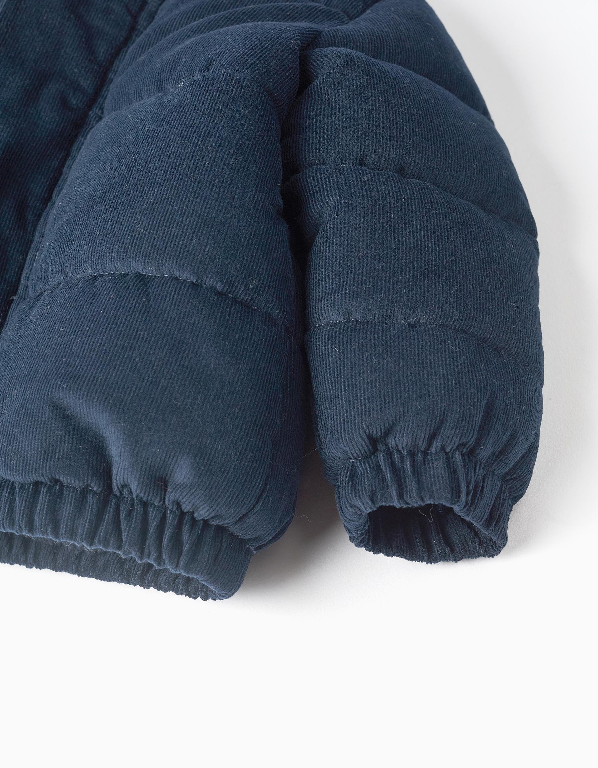 Quilted Corduroy Hooded Jacket for Newborn Boys, Dark Blue