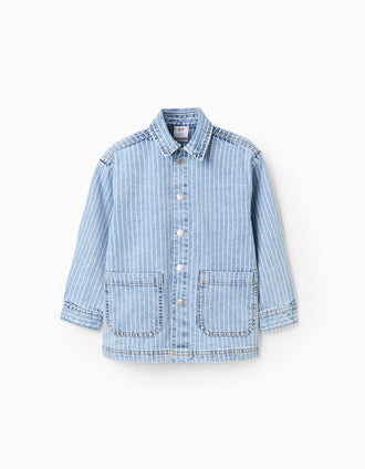 Veste en Jean Rayée pour Garçon, Bleu Clair/Blanc