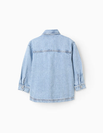 Veste en Jean Rayée pour Garçon, Bleu Clair/Blanc
