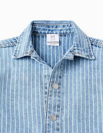 Veste en Jean Rayée pour Garçon, Bleu Clair/Blanc