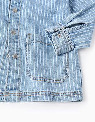 Veste en Jean Rayée pour Garçon, Bleu Clair/Blanc