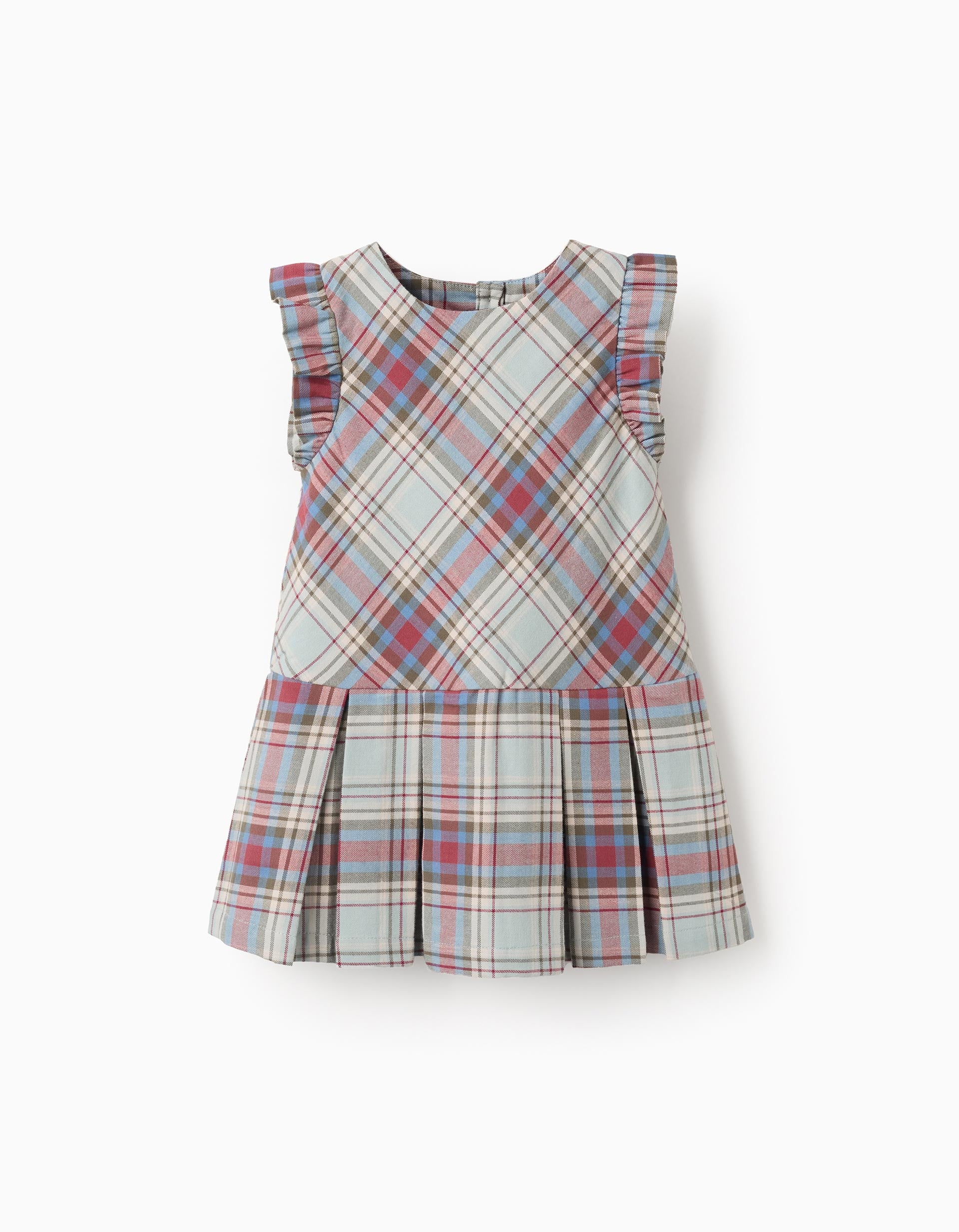 Cotton check dress with pleats 'B&S' for baby girls, multicolour