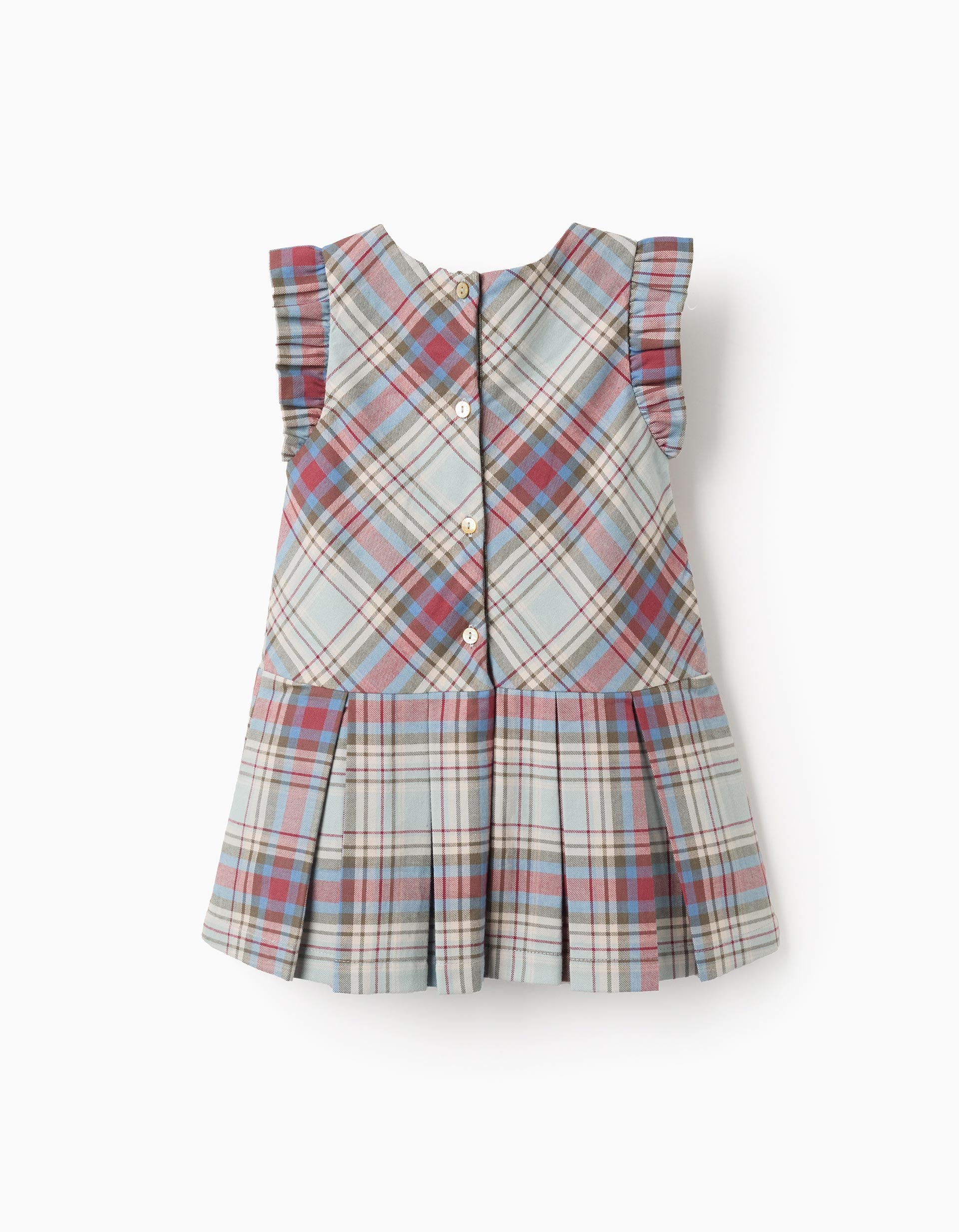 Cotton check dress with pleats 'B&S' for baby girls, multicolour