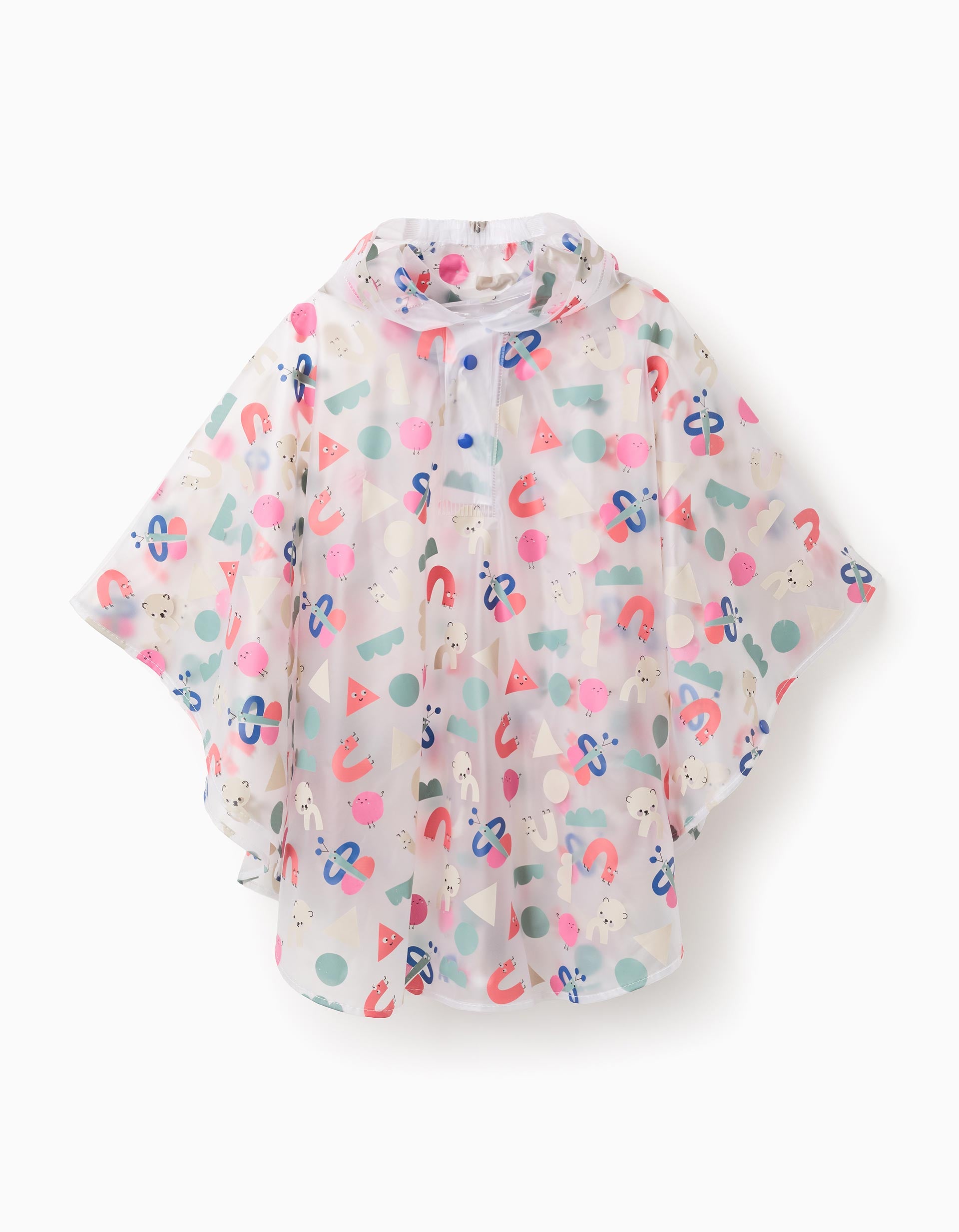Poncho Impermeável com Capuz para Bebé Menina 'Formas', Transparente