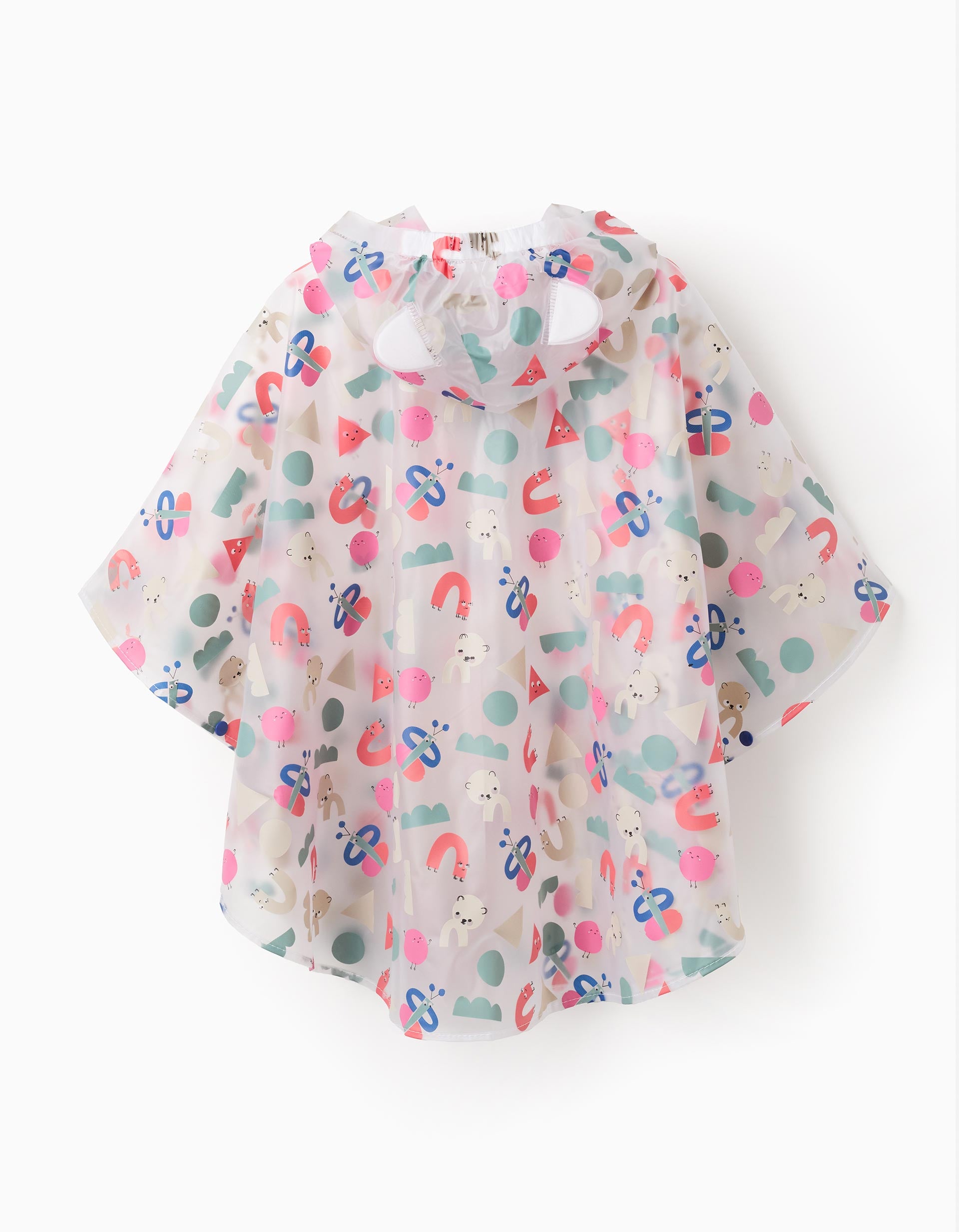 Poncho Impermeável com Capuz para Bebé Menina 'Formas', Transparente