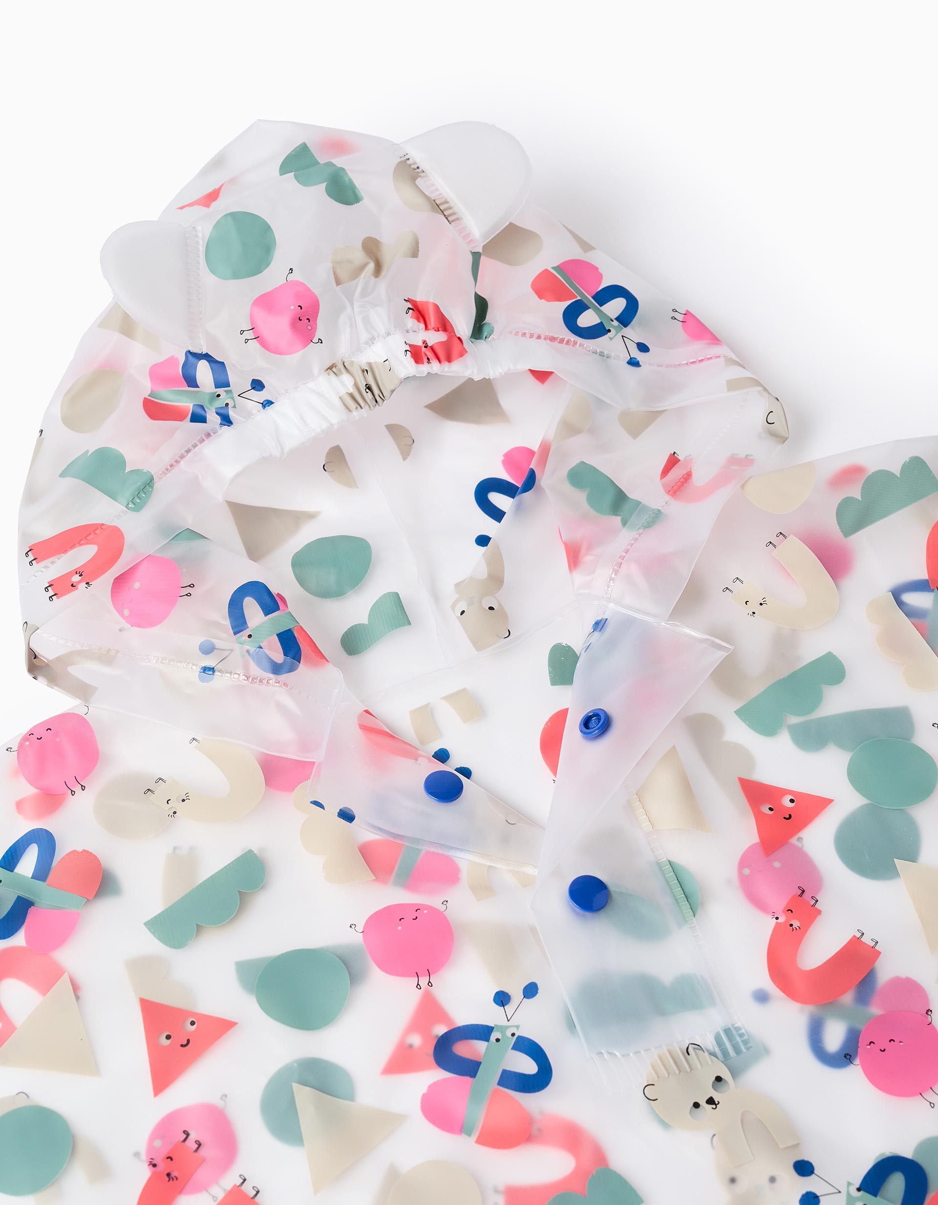 Poncho Impermeável com Capuz para Bebé Menina 'Formas', Transparente