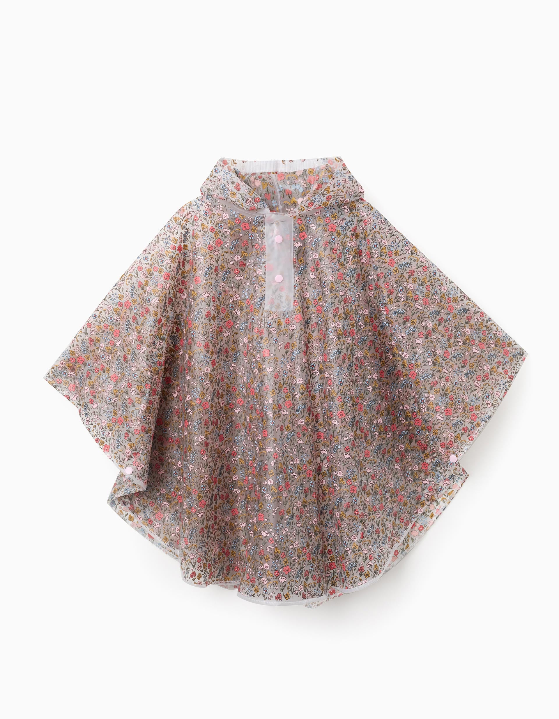 Poncho impermeável com capuz para bebé e menina, transparente/coral