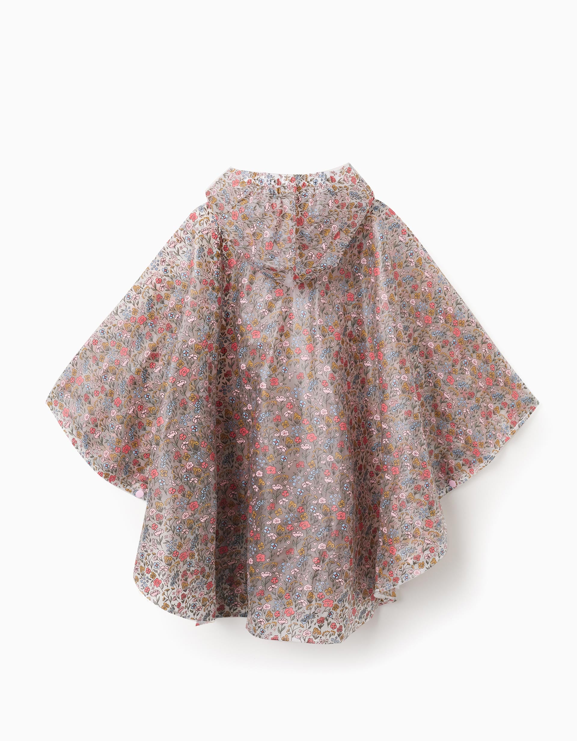 Poncho impermeável com capuz para bebé e menina, transparente/coral