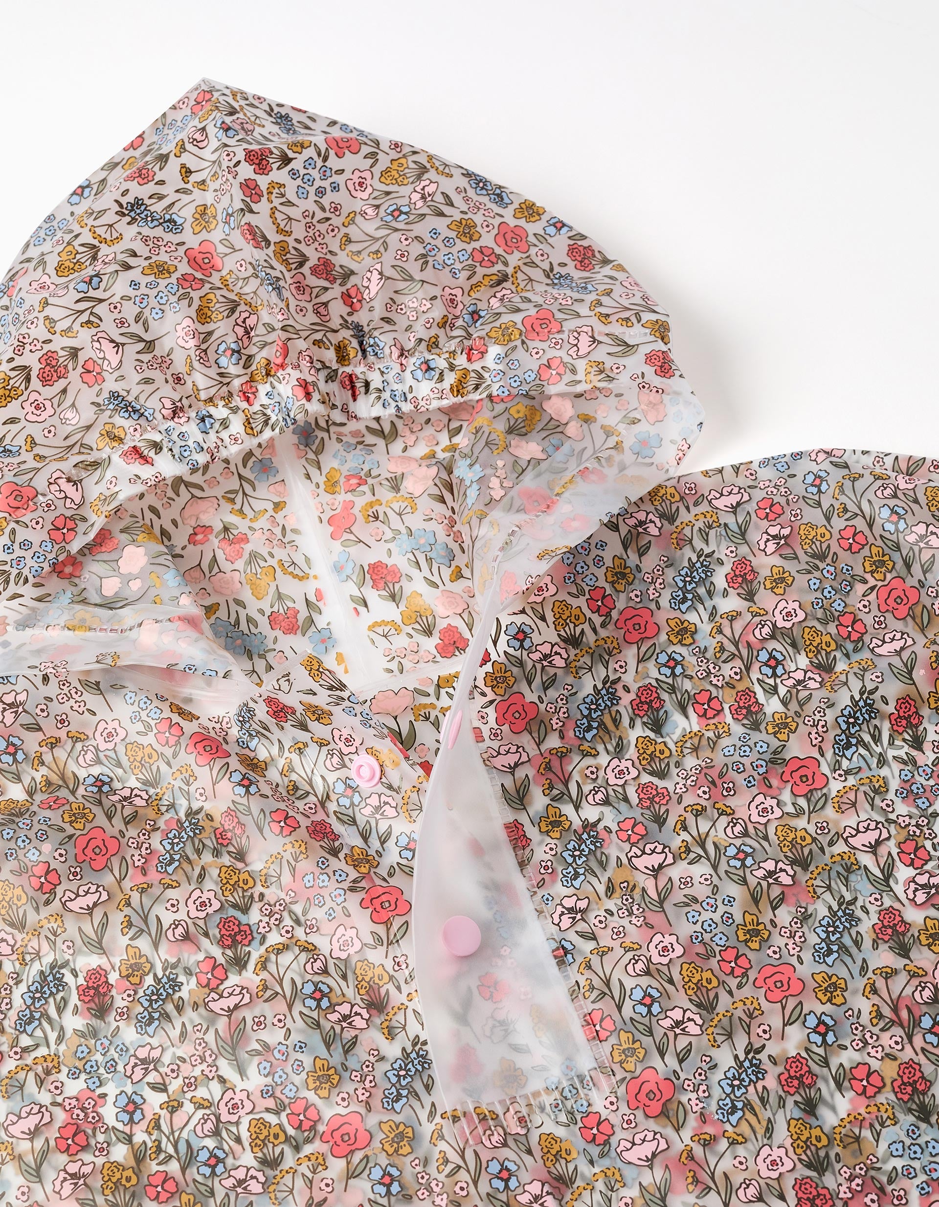 Poncho impermeável com capuz para bebé e menina, transparente/coral