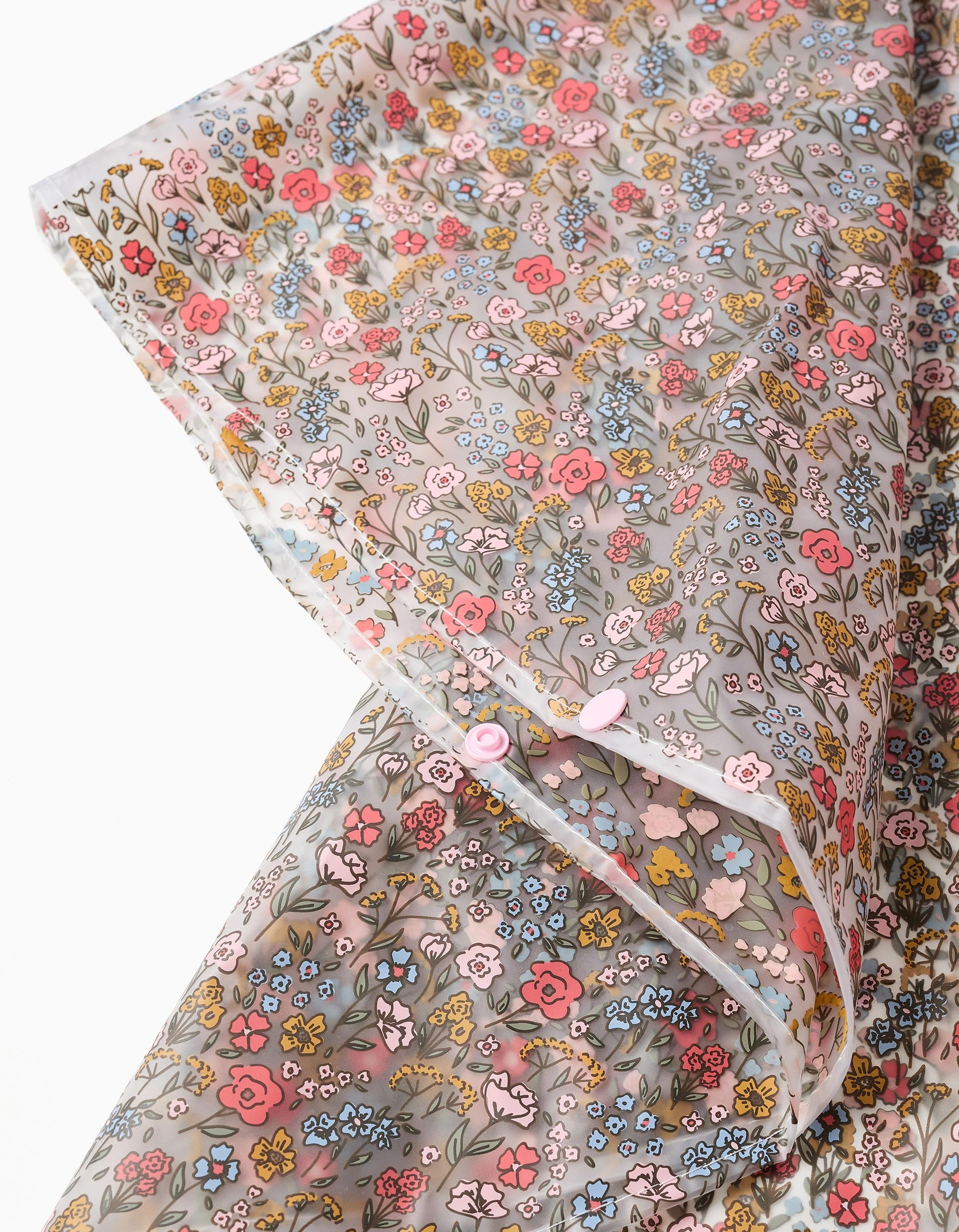 Poncho impermeável com capuz para bebé e menina, transparente/coral