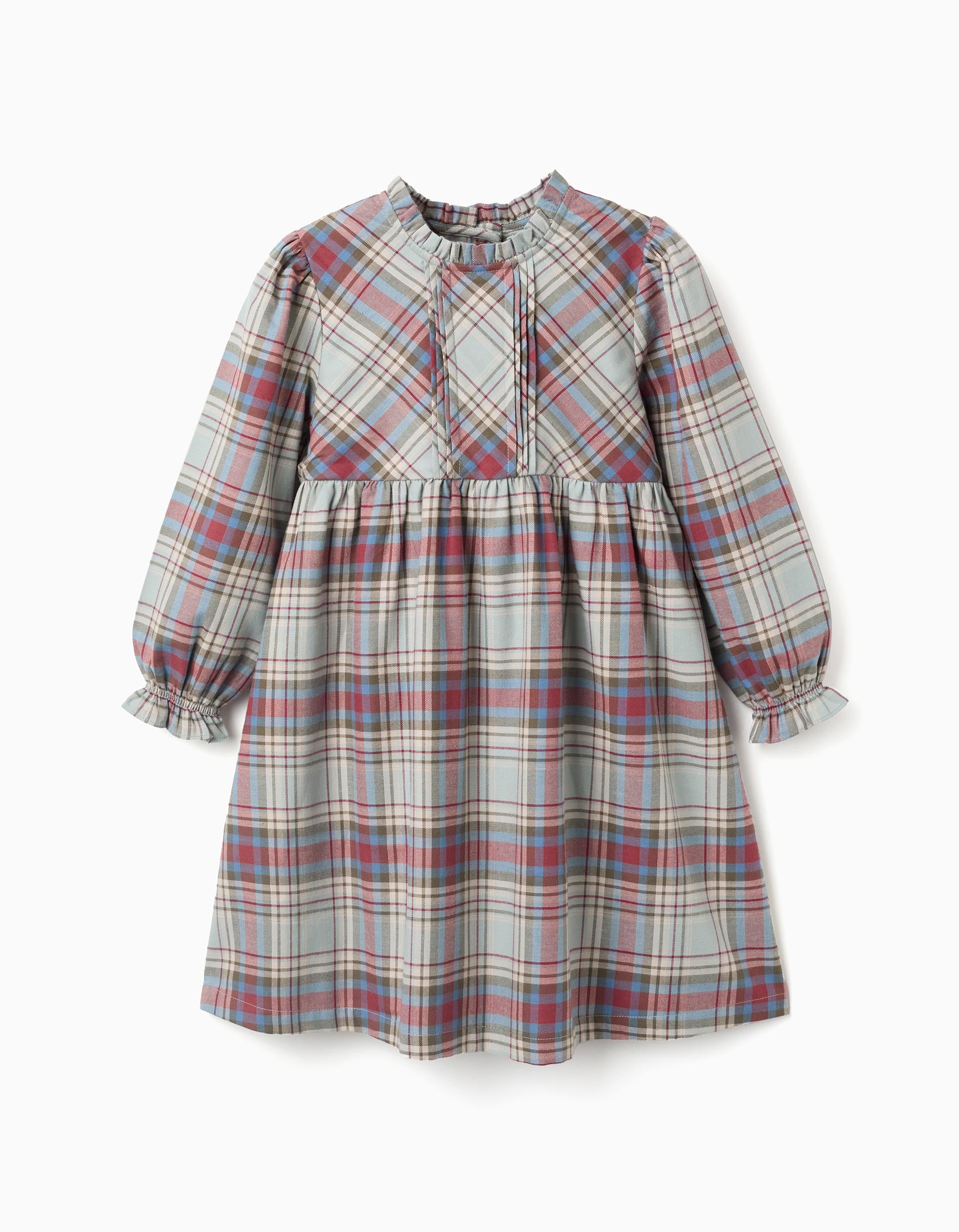 Cotton dress with ruffles and check 'B&S' for girls, multicolour