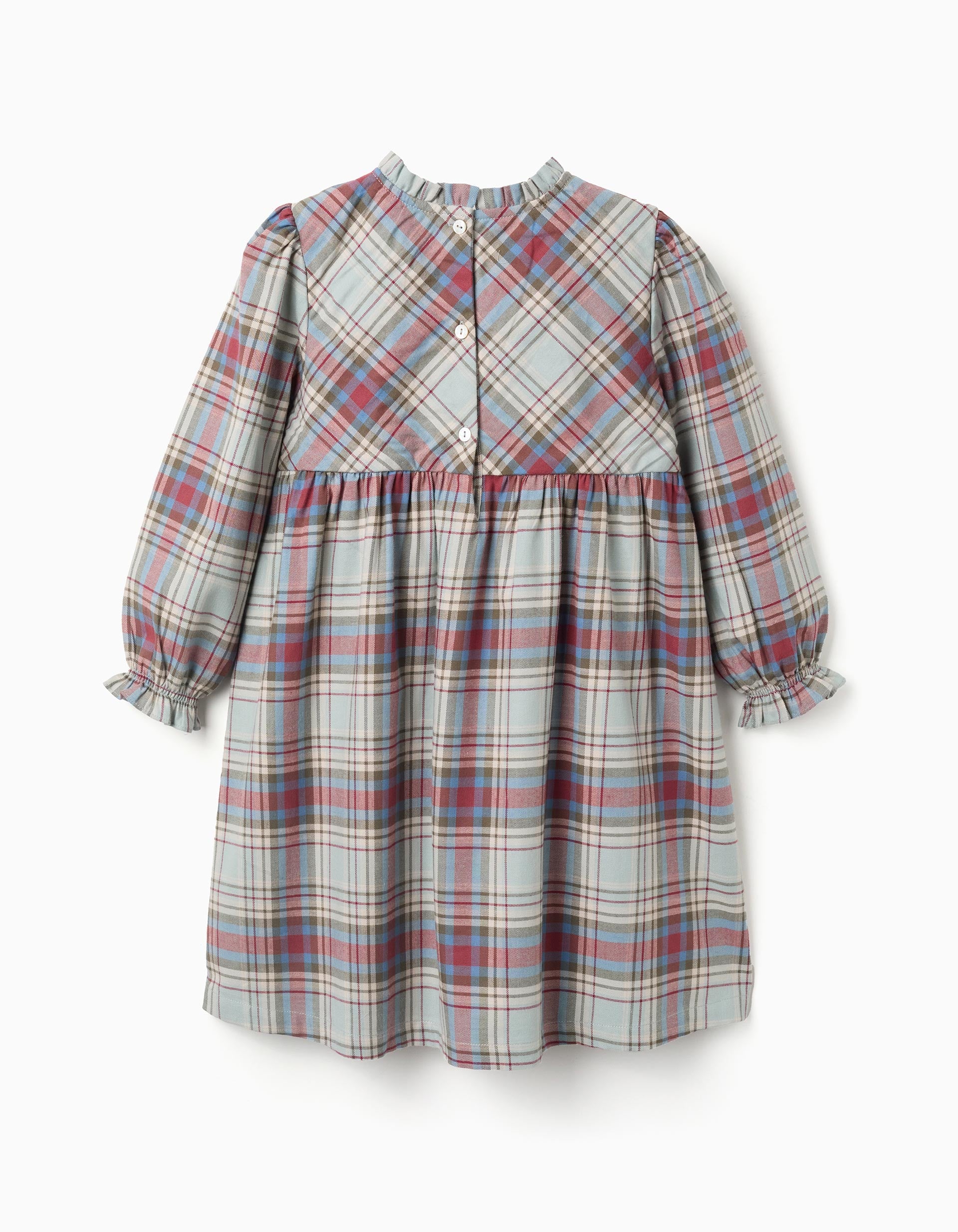 Cotton dress with ruffles and check 'B&S' for girls, multicolour