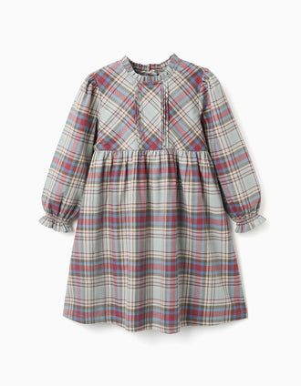 Vestido de algodón con volantes y cuadros 'B&S' para niña, multicolor